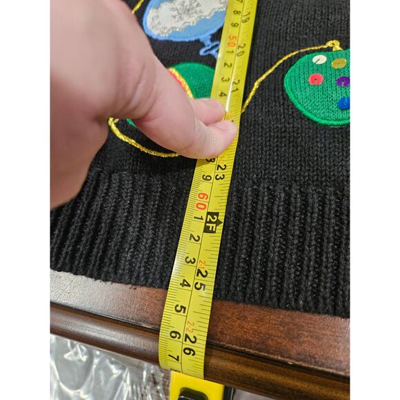 Vintage Investments Christmas Sweater Cardigan Black Ornaments Embroidered M - Picture 5 of 6